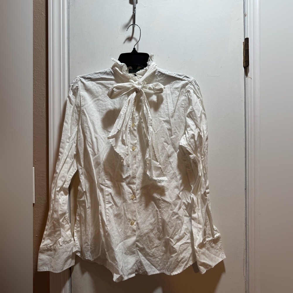 Preowned Ralph Lauren Tie Neck Blouse Size Large